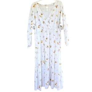h&m white floral maxi dress H&M Ivory White Floral Wildflower Meadow Wrap Midi Maxi Dress Size M 12 14 16